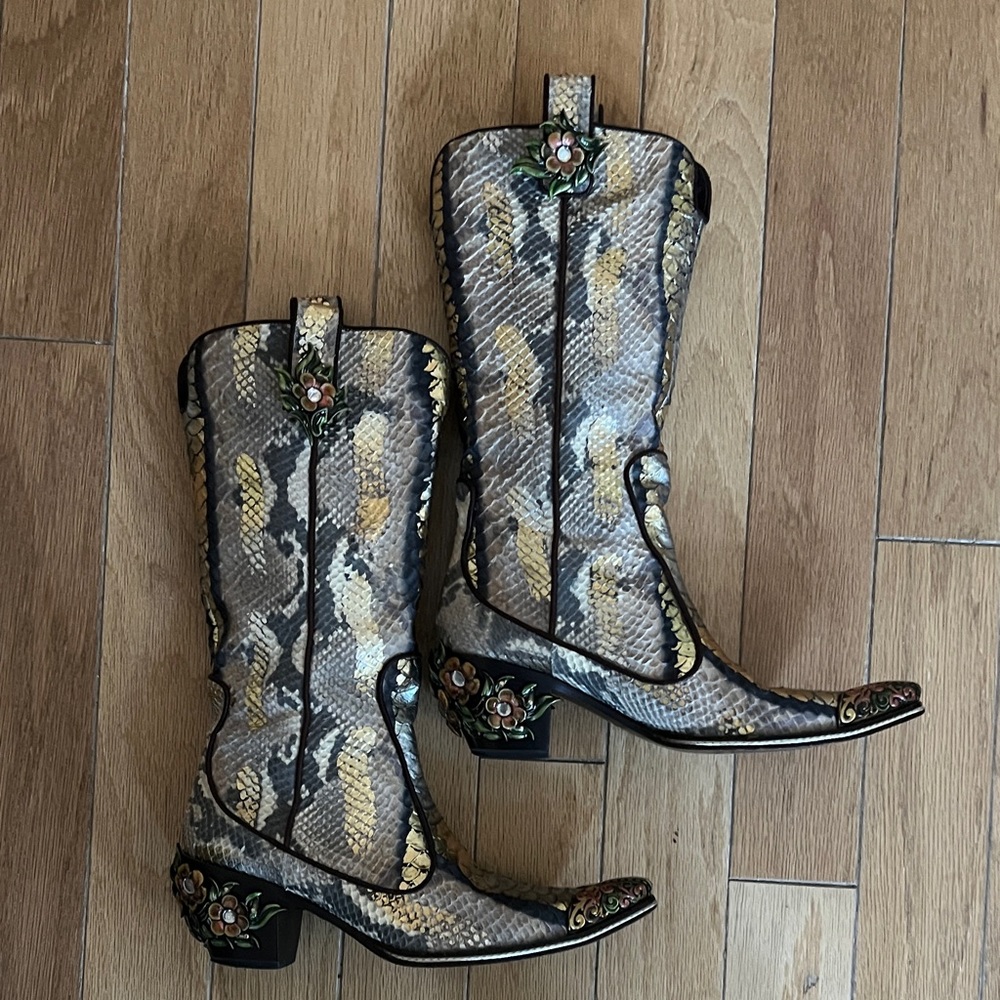 VICINI GIUSEPPE ZANOTTI Handmade Python Skin Embellished Western Boots